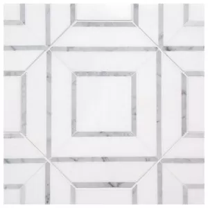 Radiant Thassos Grey Lines Mosaic Floor Tile