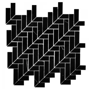 Mod Herringbone Mosaic Nero Marquina Floor Tile