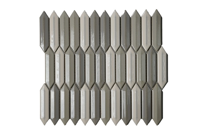 Mixed Gray, Taupe & White Bright 3D Picket Mosaic porcelain tile CC