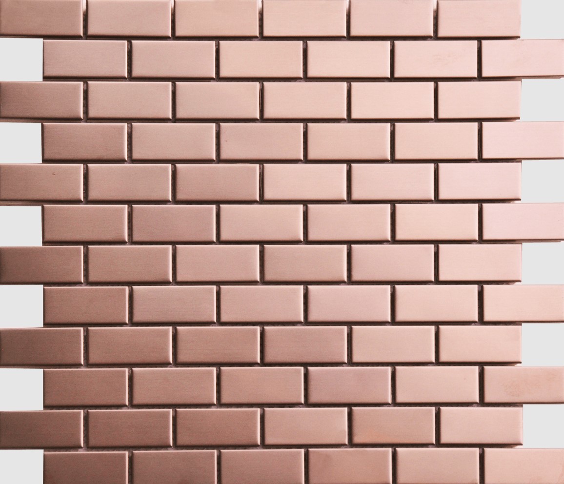 Rose Gold Brushed Penny Brick metal tile Metals collection by Roca