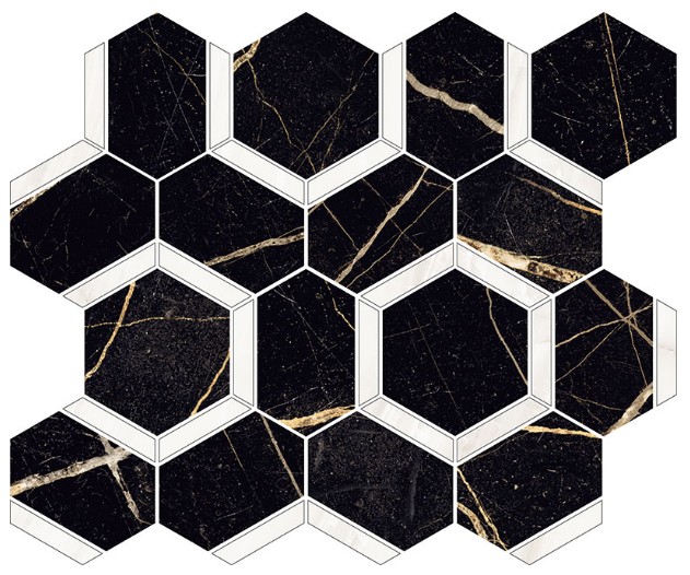 Esagona Marquina Shiny/Onice Bianco - porcelain tile Extra collection ...