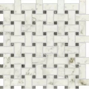 Bianco Carrara Polished Trama Porcelain Mosaic Floor Tile