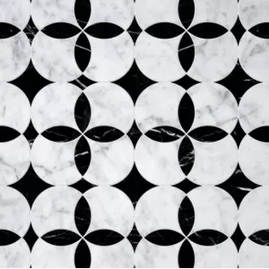 Constantine White Carrara, Black Floor Tile