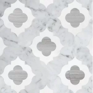 Irene White Carrara, Haisa Light, Thassos Floor Tile