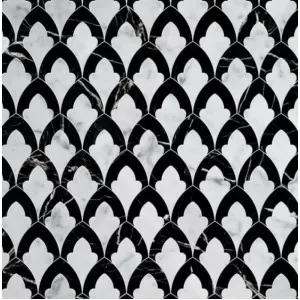 Sophia White Carrara, Black Floor Tile