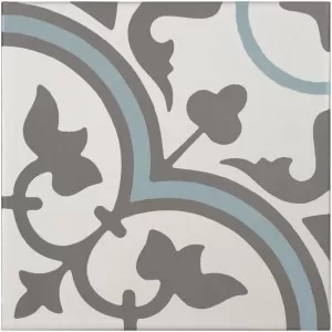 Decor Classique Blanc Casse/Gris Fonce/Bleu Floor Tile