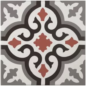 Decor Classique Blanc/Gris Fonce/Ant/Rouge Floor Tile