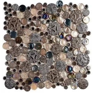 Mosaique Rond Marron+Verre Plaque Floor Tile
