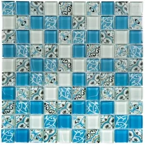 3x3 cm Patchwork Verre Carreau Ciment Bleu Floor Tile