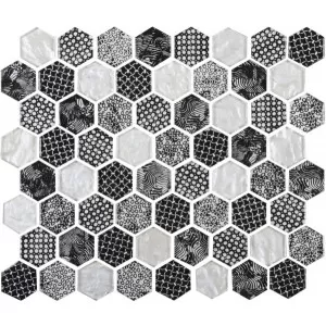Mosaique Verre Hexagones Blanc/Noir Floor Tile