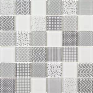 Mosaique Verre Mat Brillant Blanc Gris Floor Tile