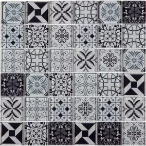 Mosaique Verre Motif Carreau Ciment Bleu/Gris Floor Tile