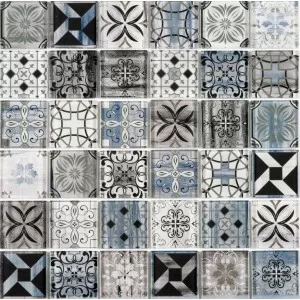 Verre Motif Carreau Ciment Bleu Marron Beige Floor Tile