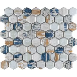 Mosaique Hex Verre Recycle Peint Gris/Bleu/Jaune Floor Tile