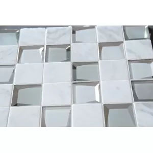 Mosaique Effet 3D Verre Miroir Et Marbre Blanc Floor Tile