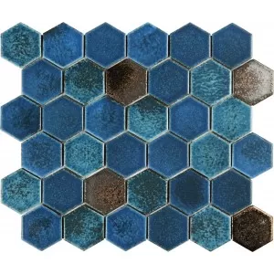 Mosaique Hex Ceramique Mix Bleu Bronze Floor Tile