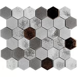 Mosaique Hex Ceramique Mix Gris Bronze Floor Tile