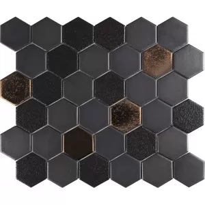 Mosaique Hex Ceramique Mix Gris F Bronze Floor Tile
