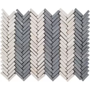 Mos Petit Chevron Marbre Blanc Et Gris Fonc Floor Tile