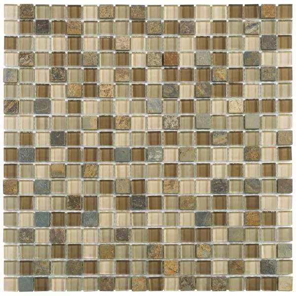 Mosaique Ardoise Rouille+Verre Marron tile