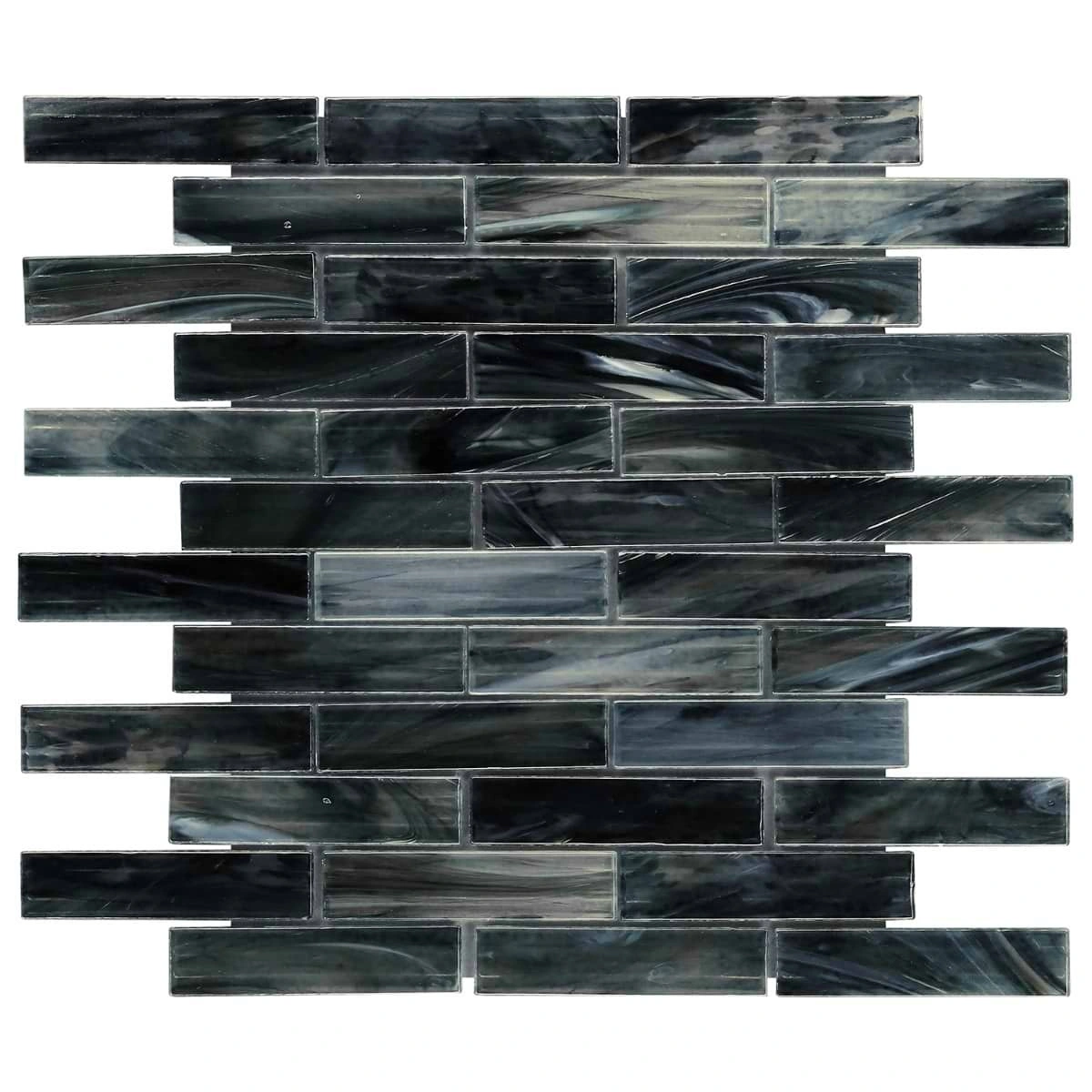 Amberly Iridescent Night Black 1x4 Polished Glass Mosaic Tile