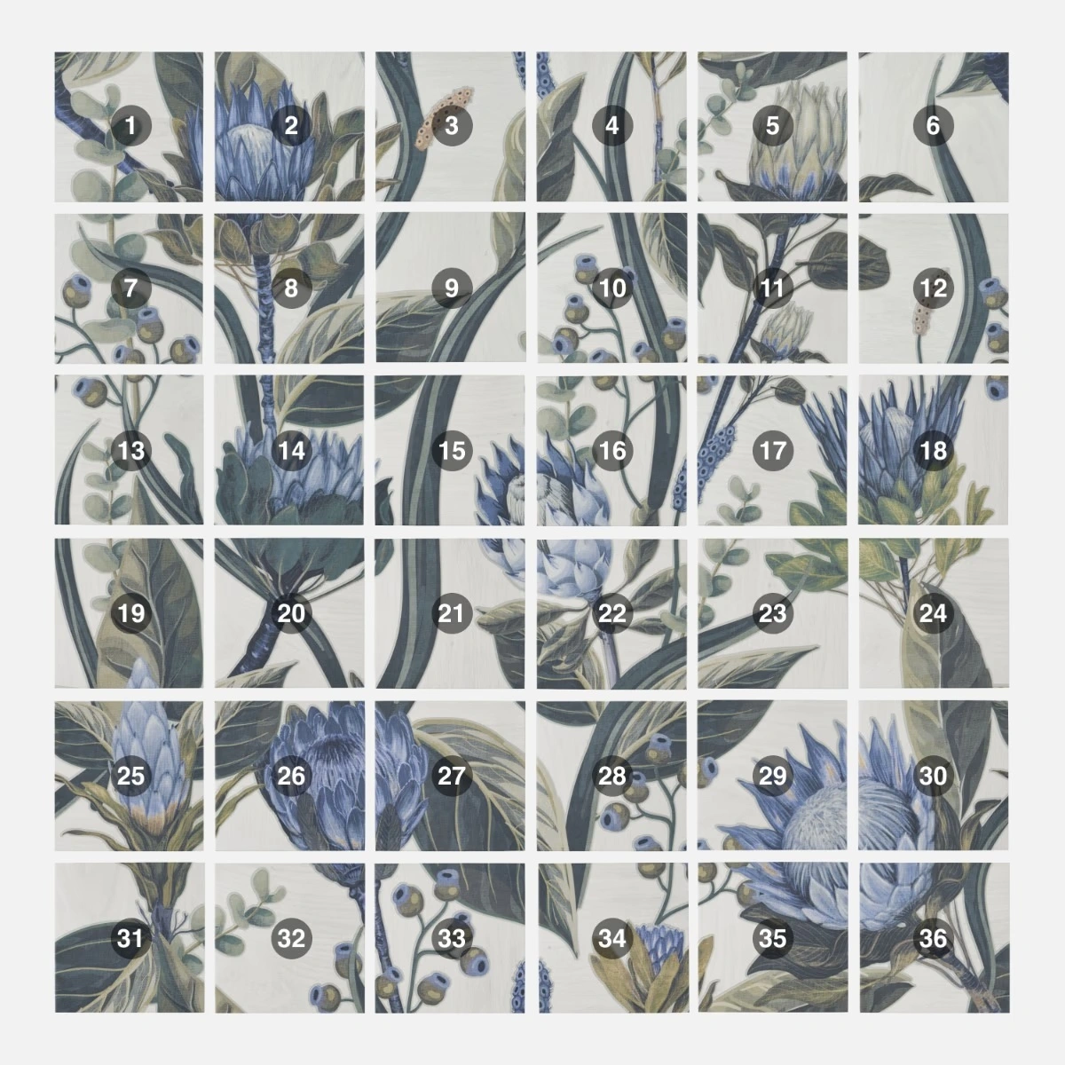 Angela Harris Florista Protea Leaves Mural 8x8 Matte Porcelain