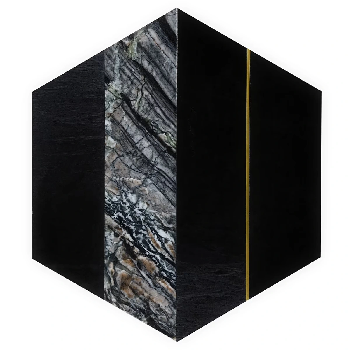 Audrey Black and Gold 9" Hexagon Polished Nero Marquina Marble a