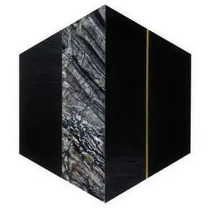 Audrey Black and Gold 9" Hexagon Polished Nero Marquina Marble a