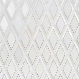 Cabot White Jade Brass Inlay 6x12 Beveled Polished Marble Tile