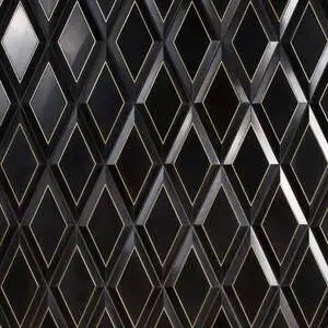 Cabot Black Jade Brass Inlay 6x12 Beveled Polished Marble Tile