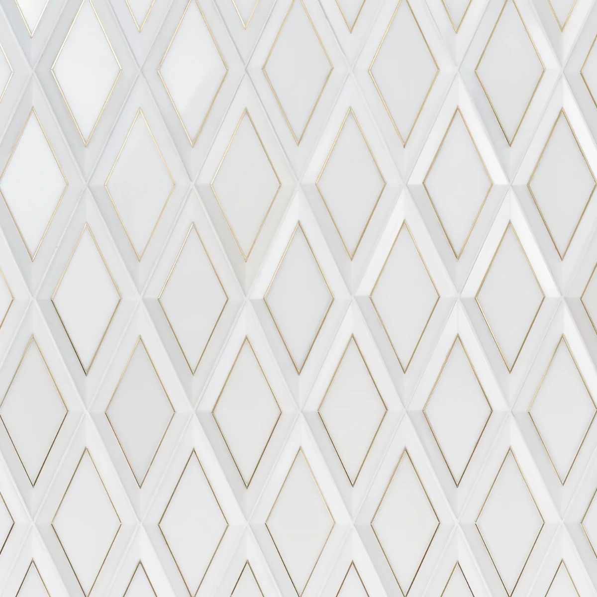 Cabot White Jade Brass Inlay 6x12 Beveled Polished Marble Tile