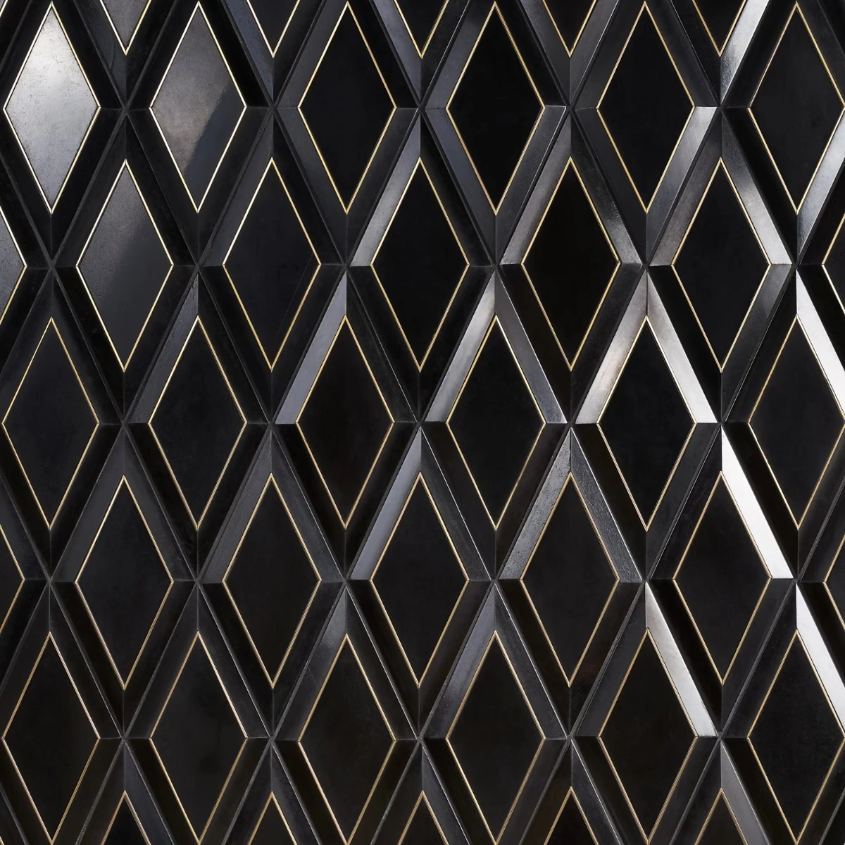 Cabot Black Jade Brass Inlay 6x12 Beveled Polished Marble Tile