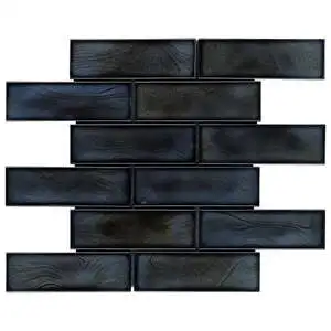 Kalifa Iridescent Night Black 2x6 Polished Glass Mosaic Tile