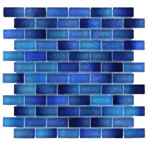 Riverton Lagoon Blue 1x2 Polished Glass Mosaic Tile