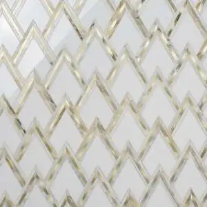 Vanessa DeLeon White and Gold 6" Polished Marble & Brass Mosaic