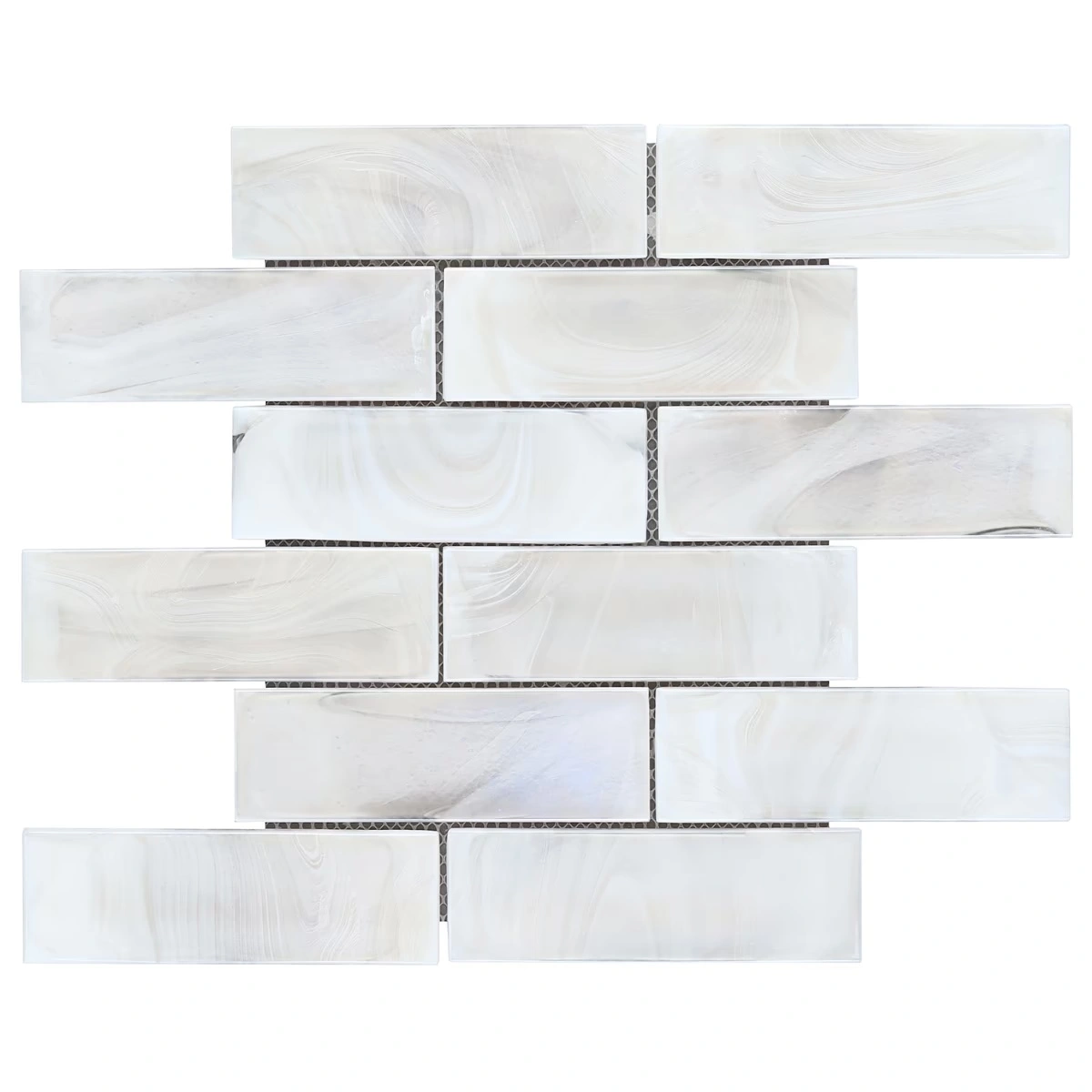 Kalifa Iridescent Pearl White 2x6 Polished Glass Mosaic Tile