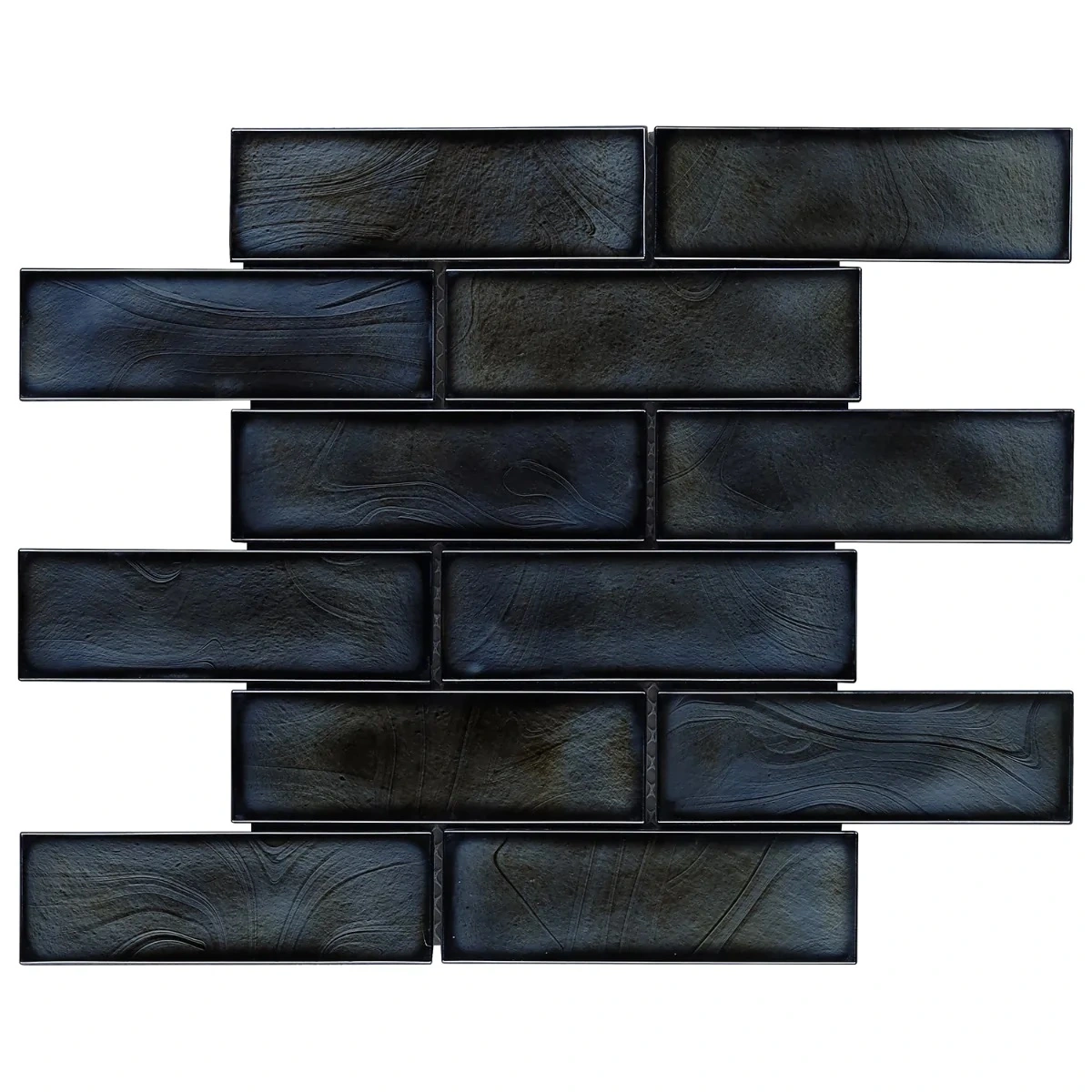Kalifa Iridescent Night Black 2x6 Polished Glass Mosaic Tile