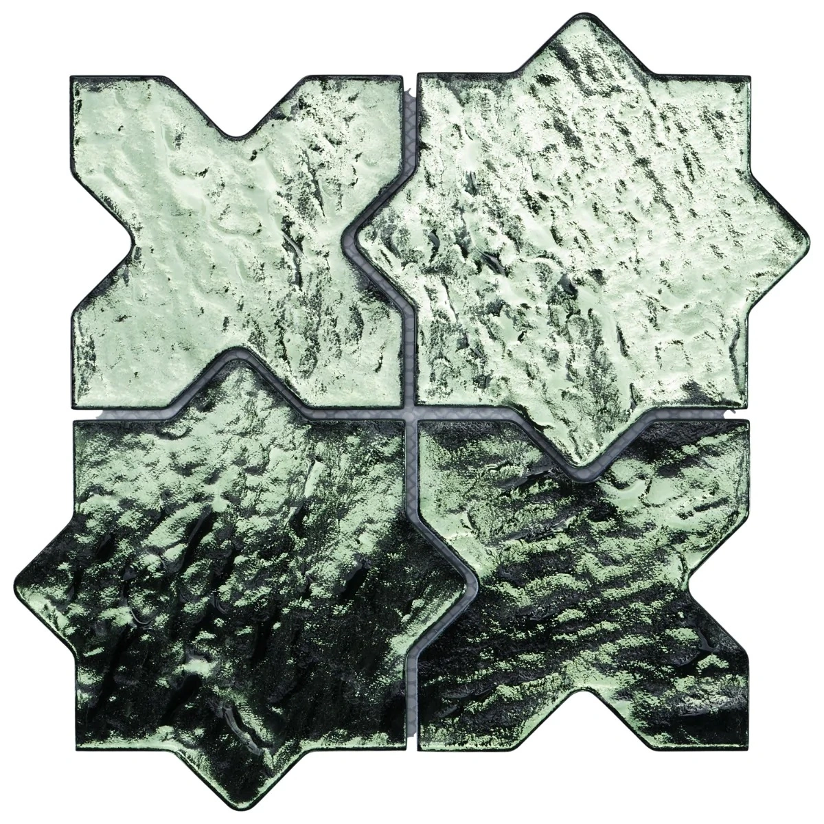 Kismet Green 4" Star Cross Polished Glass Mosaic Tile