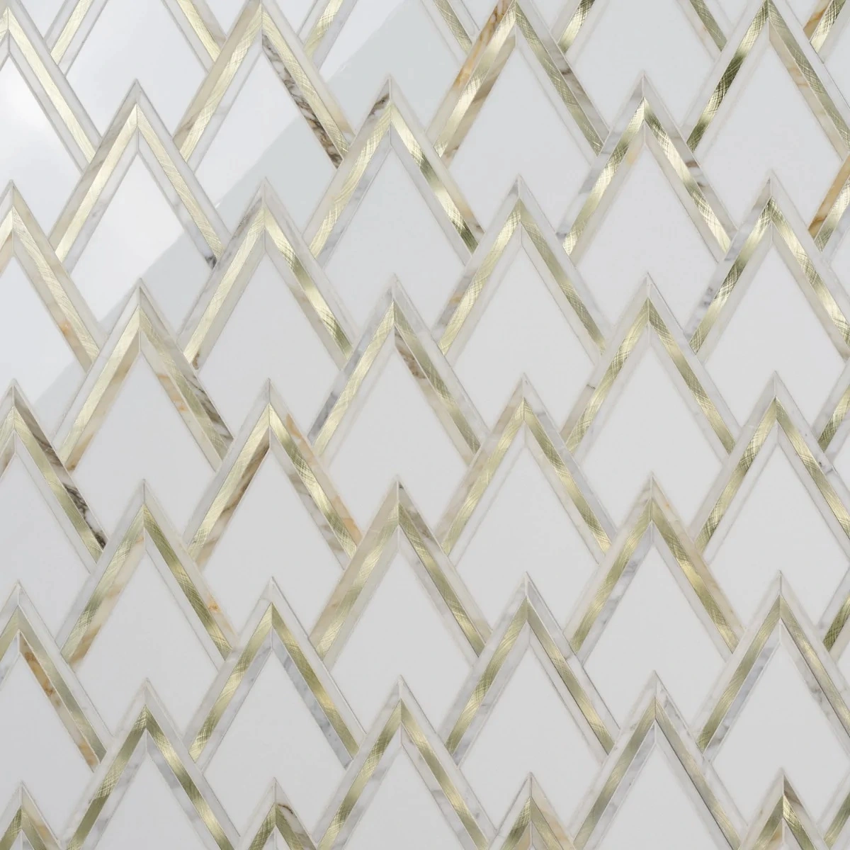 Vanessa DeLeon White and Gold 6" Polished Marble & Brass Mosaic