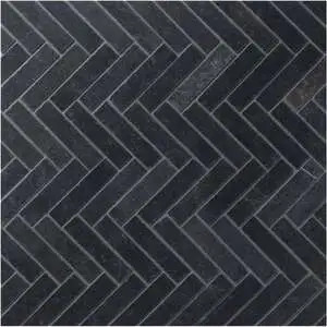 Pierre Sud Herringbone Mosaic 1x4 Noir Tumbled