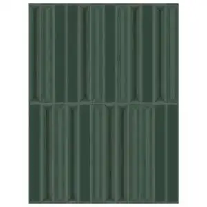 Flautini 1x8 Verde Glossy Mesh Mounted Dimensional Wall Tile