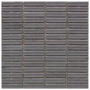 Stix 12x12 Ink Black Glossy Reeded Ceramic Mosaic