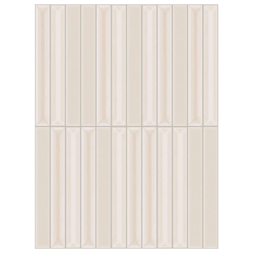 Flautini 1x8 Bianco Glossy Mesh Mounted Dimensional Wall Tile