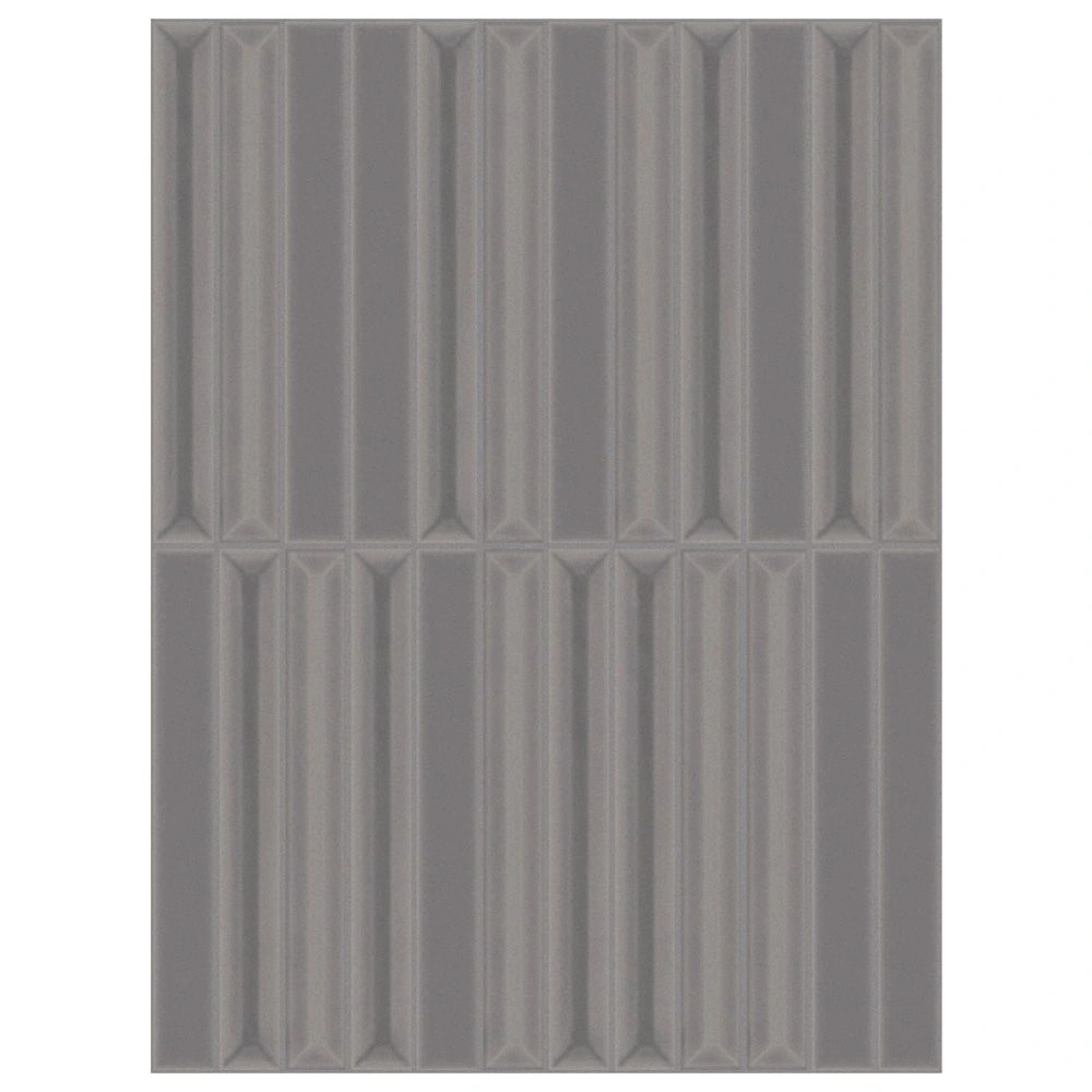 Flautini 1x8 Grigio Glossy Mesh Mounted Dimensional Wall Tile