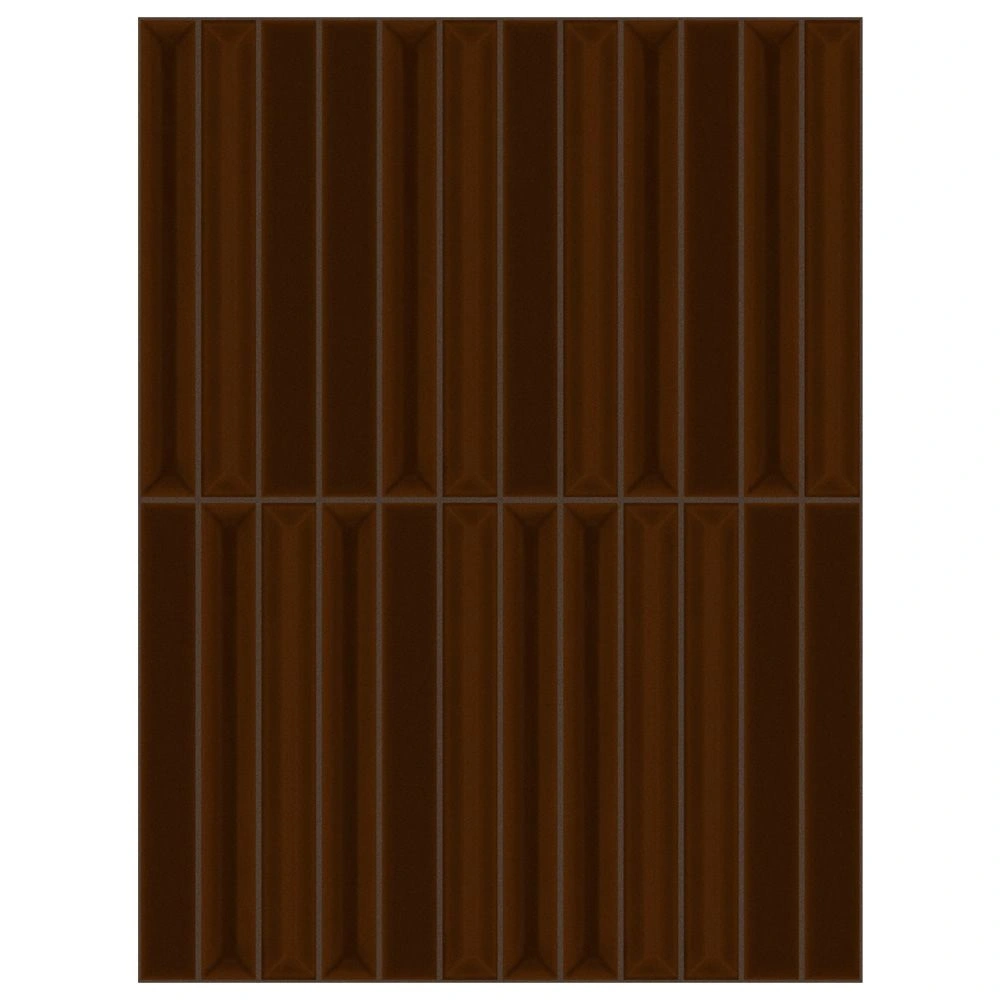 Flautini 1x8 Tabacco Glossy Mesh Mounted Dimensional Wall Tile