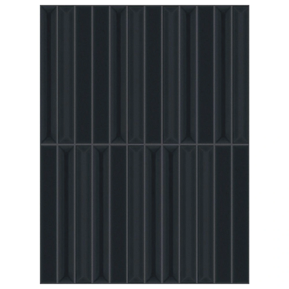 Flautini 1x8 Blu Glossy Mesh Mounted Dimensional Wall Tile