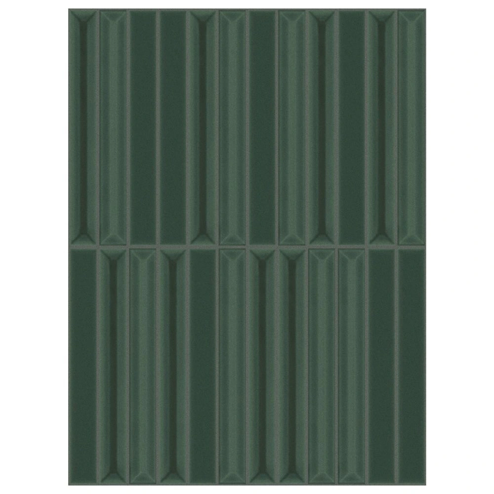Flautini 1x8 Verde Glossy Mesh Mounted Dimensional Wall Tile