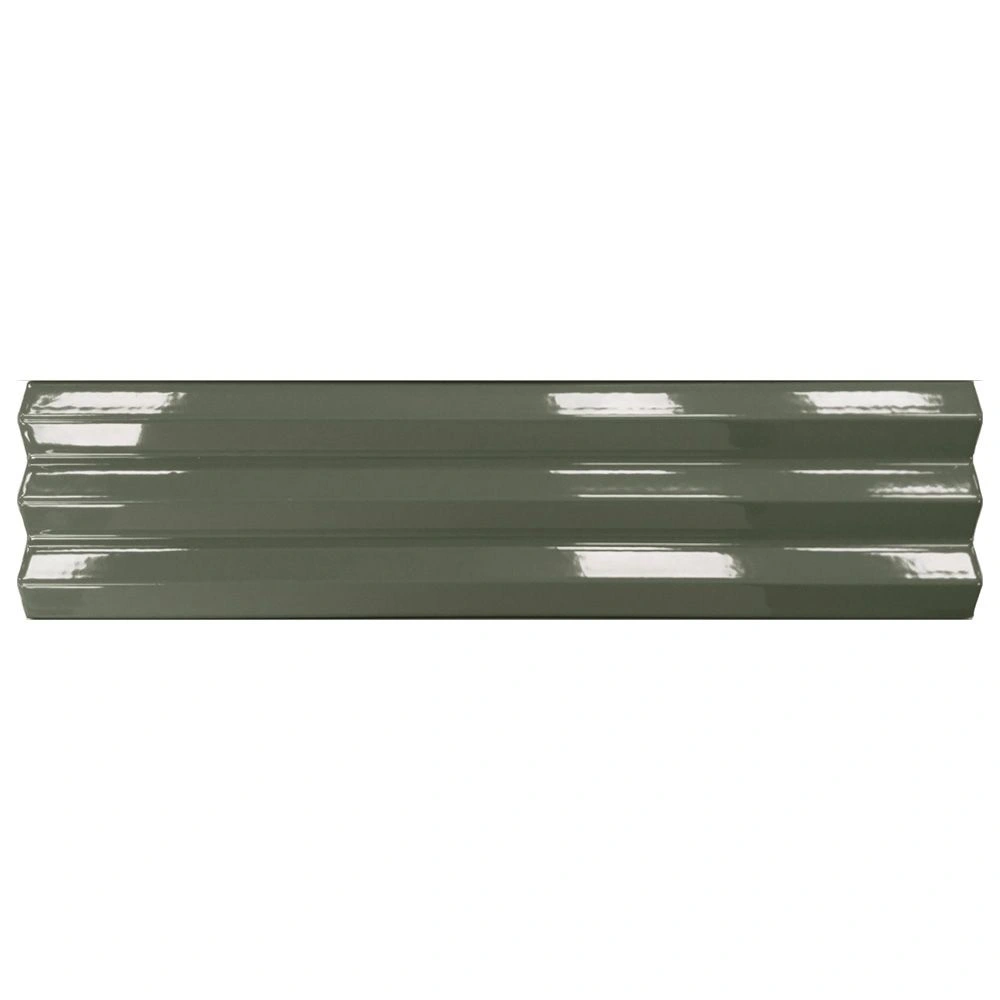 Solis 4x16 Olive Ribbed Glossy Ceramic Wall Tile