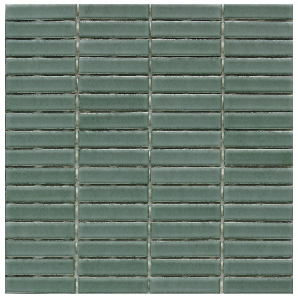 Stix 12x12 Mosaic Sage Moss Glossy Reeded Ceramic Tile