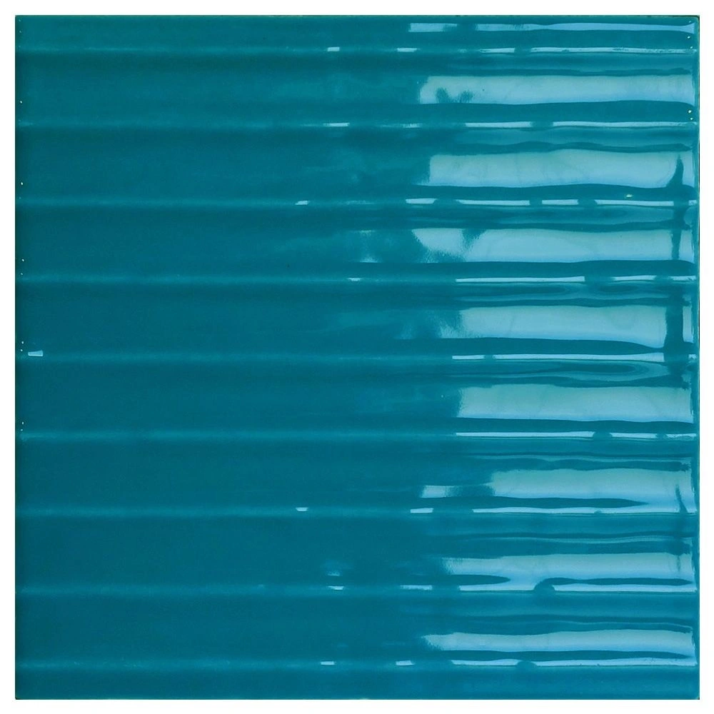 Swirl 5x5 Teal Glossy Straight Decorative Ceramic Wall Tile